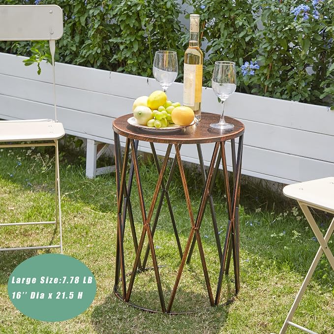 Y&M Outdoor Side Tables Set of 3, Round Heavy Duty Metal Nesting End Tables, Stacking Patio Accent Tables for Outside, Balcony, Garden, Porch, Indoor & Outdoor, Black with Bronze