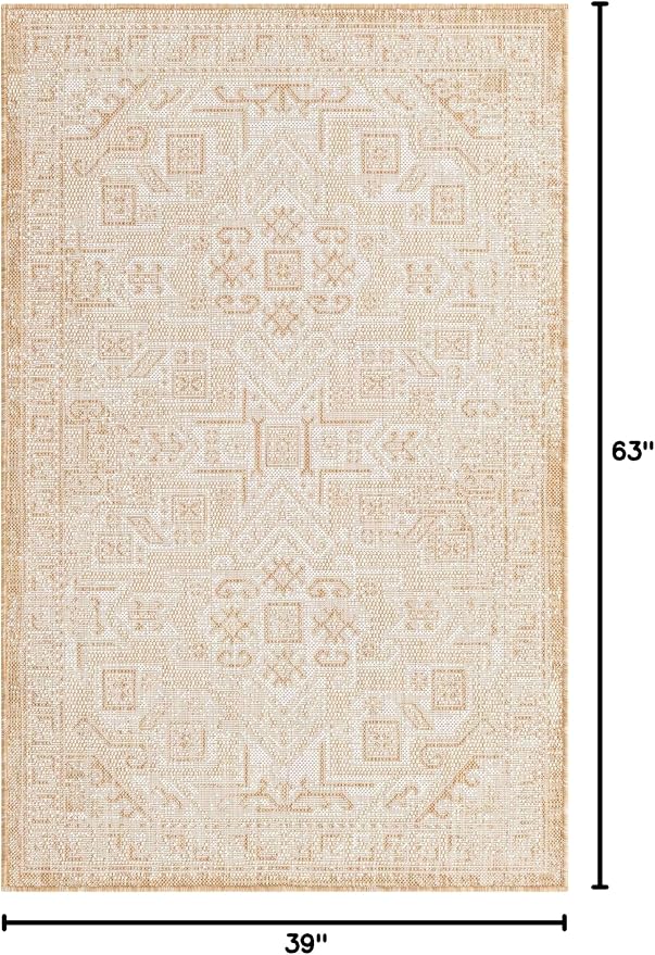 Unique Loom Outdoor Aztec Collection Area Rug - Coba (3' 3" x 5' 3" Rectangle, Natural/ Ivory)