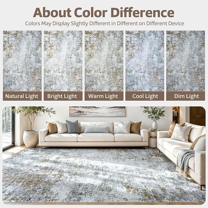 6x9 Washable Area Rug Modern Abstract for Living Room Bedroom Gray Brown | Soft Indoor Carpet,Anti-skid Backing,Water Repellent,Non-shedding, Suitable for bedroom dining farmhouse nursery home office