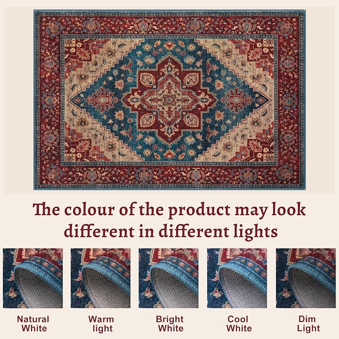 Tangsoo Oriental 3x5 Rugs, Washable Non Slip Accent Rugs for Entryway Red | Vintage Print Indoor Carpet, Boho Soft Low Pile 3x5 Area Rugs for Living Room Bedroom Bedside Bathroom Entrance Home Decor