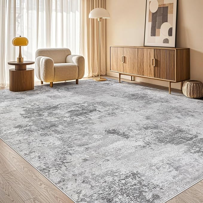 Tortania Washable 5x7 Area Rug for Living Room: Modern Abstract Neutral Large Soft Thin Rugs - Non Slip Indoor Carpet for Bedroom Dining Room Office Nursery Home Floor Decoration - Smoky Gray