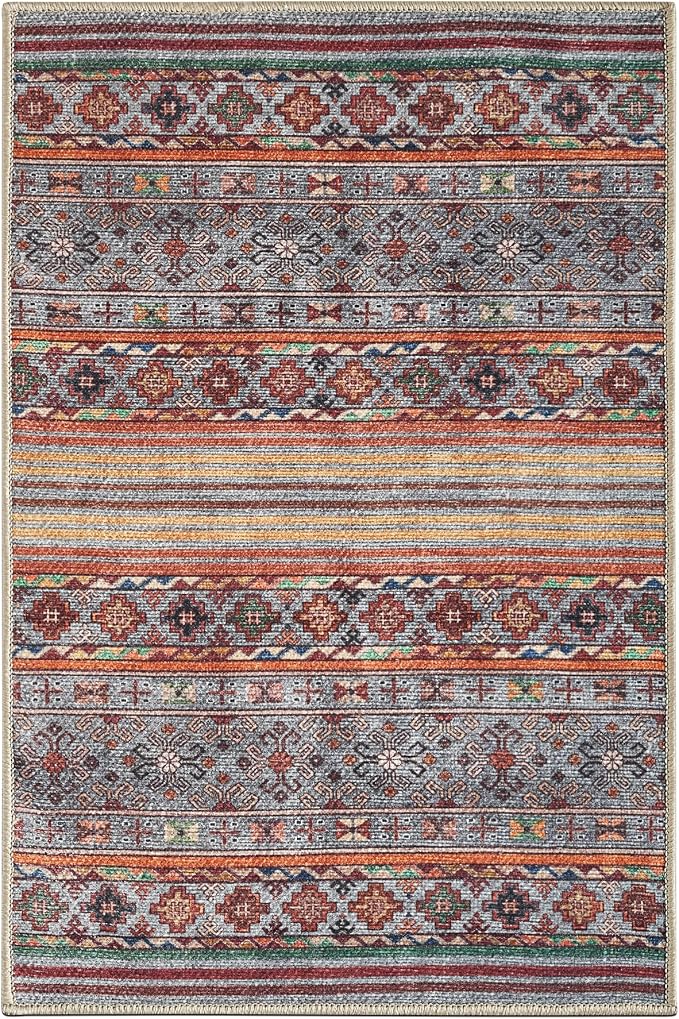 Keen Home Design Vintage Washable Entryway Rug, Non-Slip Low Pile, 2x3 | Machine Washable Cotton Chenille, 0.25In Low Pile, Rubber Non-Slip Back; Kitchen, Entryway, Bathroom, Bedside