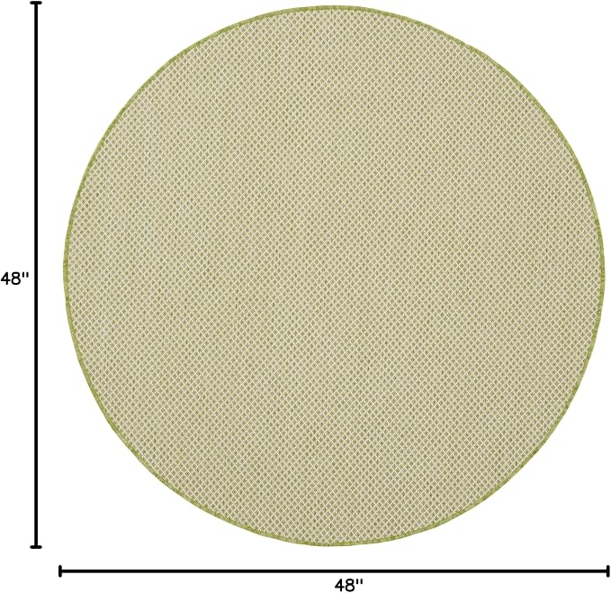 Nourison Home Courtyard Ivory Green 4' x Round Area Rug - Easy Clean, Non Shedding, Bed Room, Living Room, Dining Room, Kitchen (4' x Round)