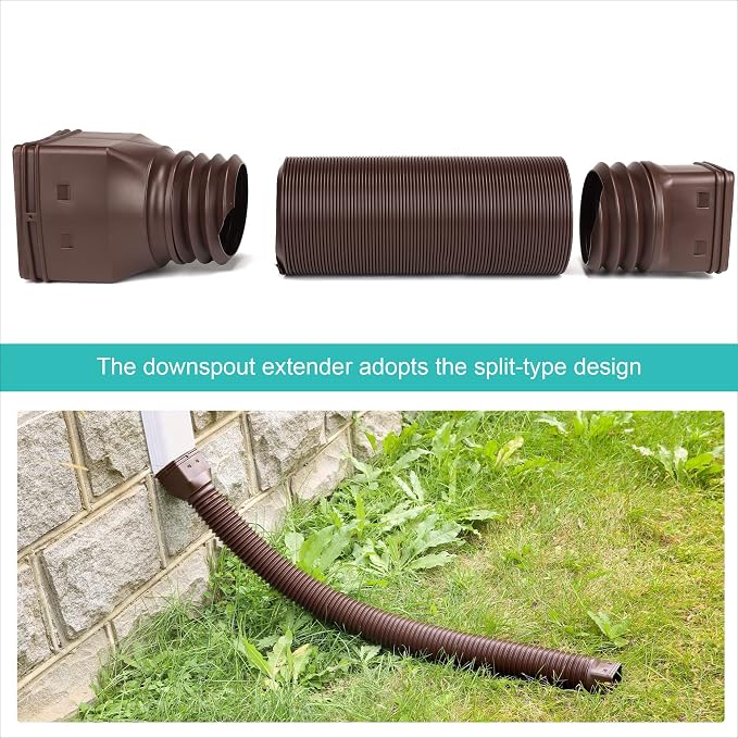 2 Pack Rain Gutter Downspout Extensions Flexible,Downspout Extender Diverter Extendable from 21" to 58". Drain Pipe Connector Extendable for Most Residential Downspouts (Brown)