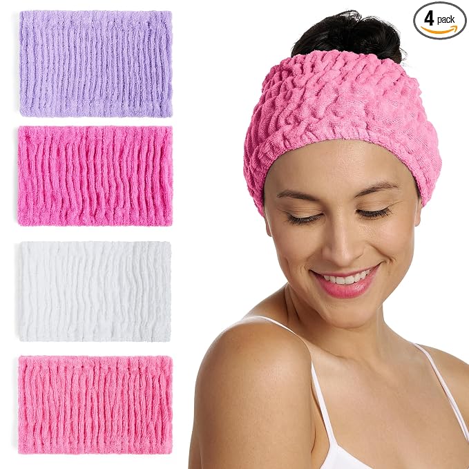Turbie Twist 4-Pack Cotton Headbands – Extra-Wide, Comfy, All Hair Types, Berry Lovely