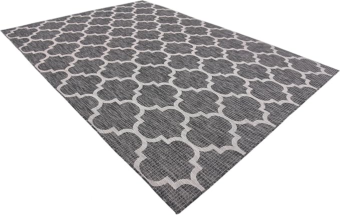 Unique Loom Outdoor Trellis Collection Area Rug (7' 10" x 11' 4" Rectangle, Black/ Ivory)