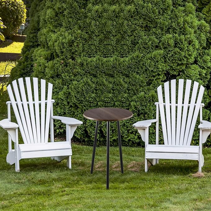 Metal Outdoor Side Tables Set of Two Small Outside Round End Table for Patio Modern Accent Garden Corner Table for Small Spaces, Balcony, Porch, Weather-Resistant Plant Stand Indoor, Woodgrain