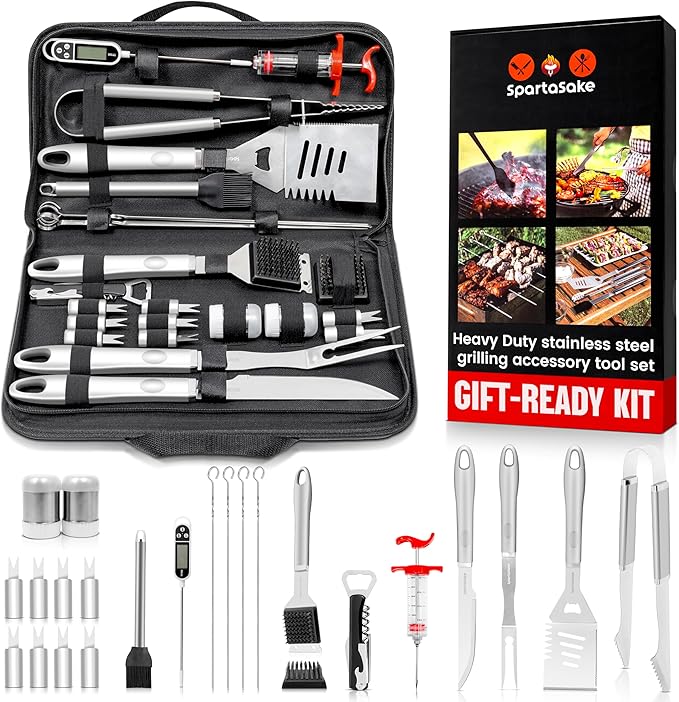 24PCS BBQ Grill Accessories Set, Premium Stainless Steel Grill Tools Kit with Portable Carry Bag, Heavy-Duty Barbecue Tool Set for Outdoor Grilling, Camping, Backyard BBQ, Smokers & Griddle.