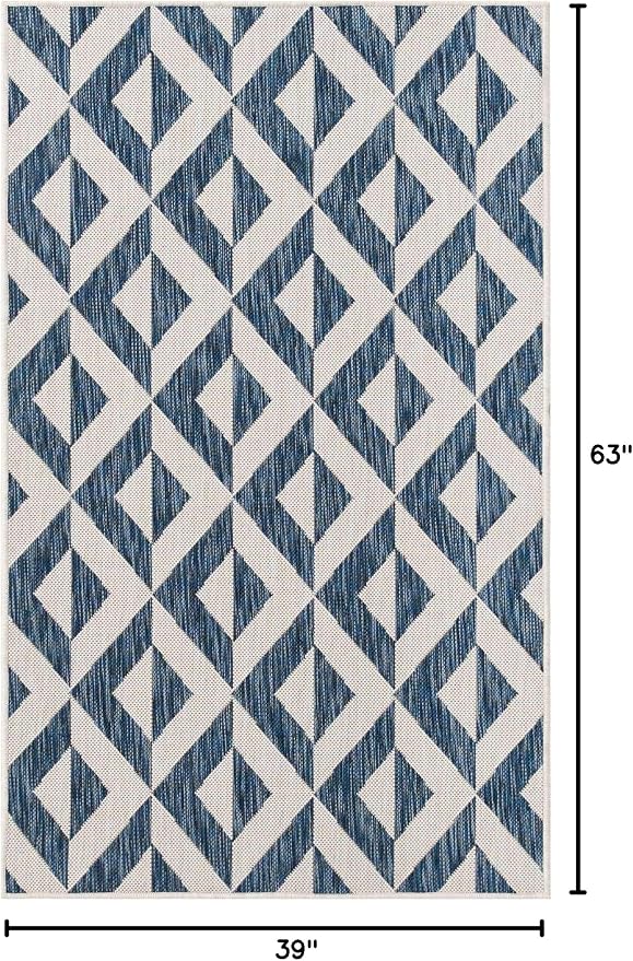 Unique Loom Outdoor Collection Area Rug - Napa (3' 3' x 5' 3' Rectangle, Blue/ Ivory)