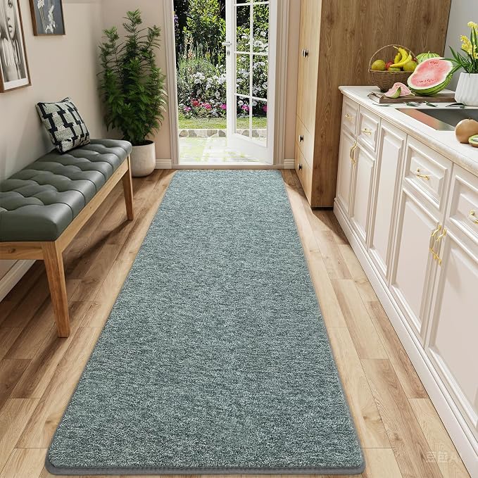 AROGAN 2x8 Runner Rug for Hallway, Long Runner Rugs Non Slip, Grey & Green | Soft Washable Memory Foam Carpet for Bedroom, Non Slip Backing Runners Rug for Hallways, Kitchen, Bathroom, Entryway Home