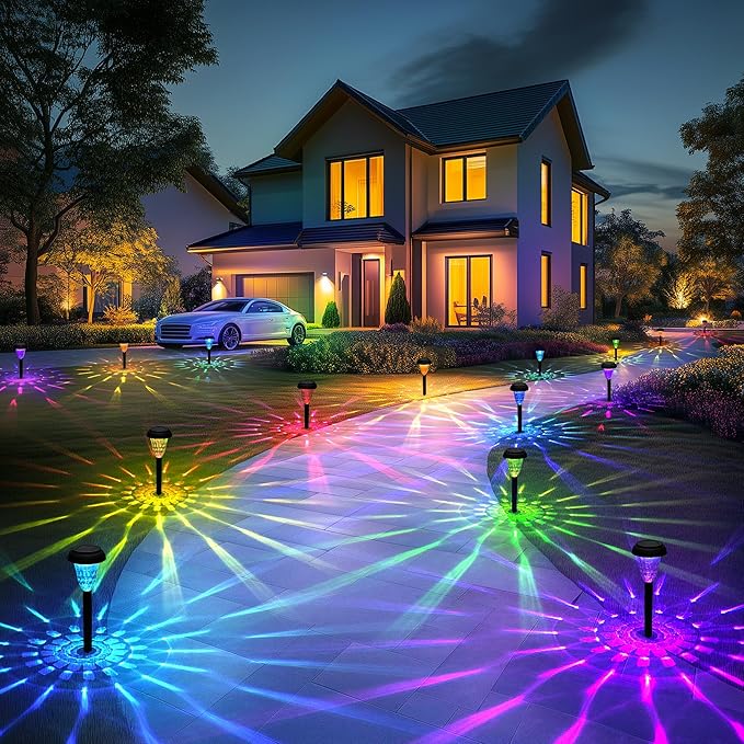 TISEJOY Solar Pathway Lights Outdoor Waterproof 12 Pack Color Changing Garden Light for Yard Patio Driveway Walkway Lawn Landscape Lighting for Outdoor 4th of July Decorations