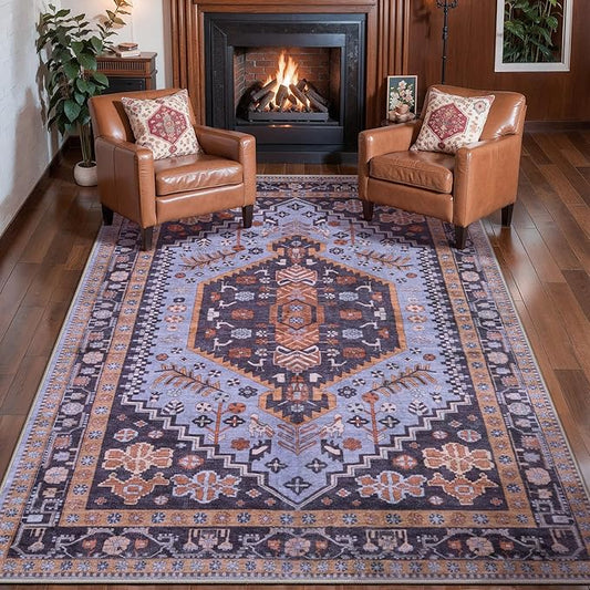 Ciicool Washable 3x5 Area Rug,Boho Non-Slip Indoor Mat for Entryway Kitchen | Oriental Low-Pile Soft Vintage Boho Indoor Entry Carpet for Bedroom Bedside Living Room Laundry Dining Room