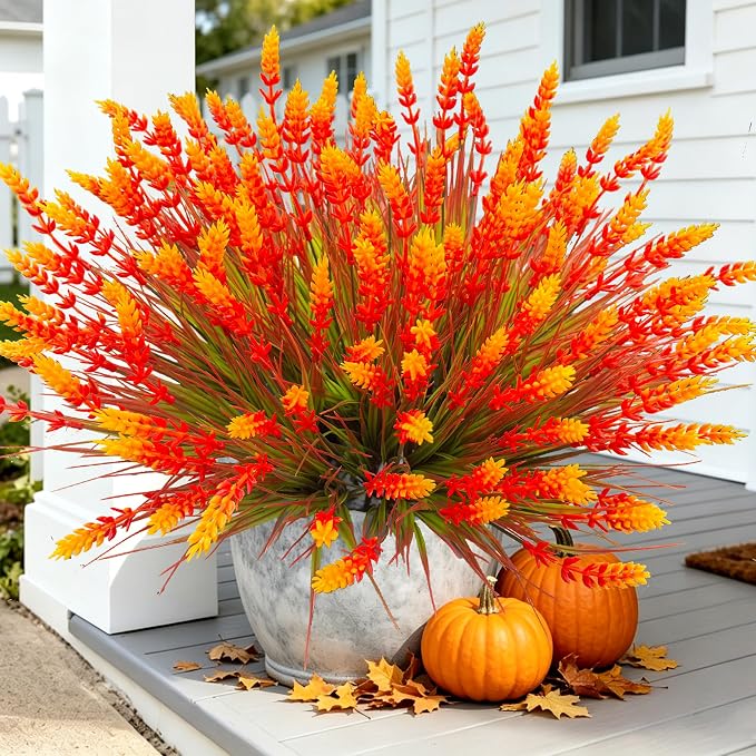 TSTWETO Artificial Plants Outdoor, 20 Pcs Fake Mums Flowers UV Resistant Outdoor Plants, Artificial Fall Flowers Plastic Faux Plants Shrubs for Home Porch Garden Yard Window Box