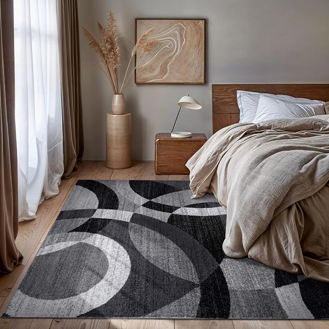 Rugshop Abstract Circles Contemporary High Traffic Area Rug Gray 6'6" x 9' | Rectangular, Size 6'6" x 9', Living Room, Bedroom, Dining Room, Home Office, Kitchen, Entryway, Hallway, Nursery, Kids Room