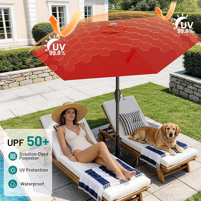 AreShark 7.5FT Patio Umbrella Table Market Umbrella w/Tilt and Crank Heavy-Duty Round Outdoor Umbrellas for Garden, Deck, Backyard,and Pool, Red