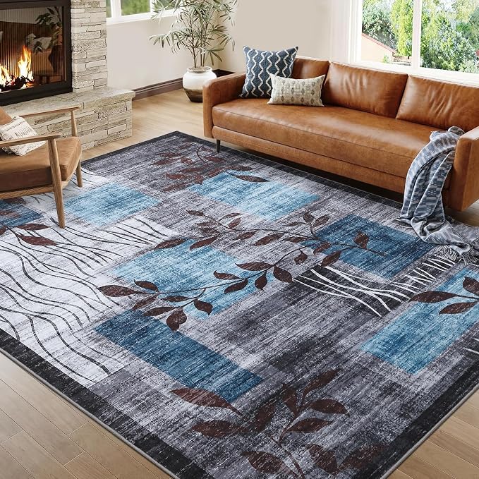 GarveeHome Machine Washable 8x10 Geometric Floral Rug, Large Modern Area Rug for Living Room Bedroom Non-Slip Soft Dining Room Carpet Nursery Farmhouse Home Office