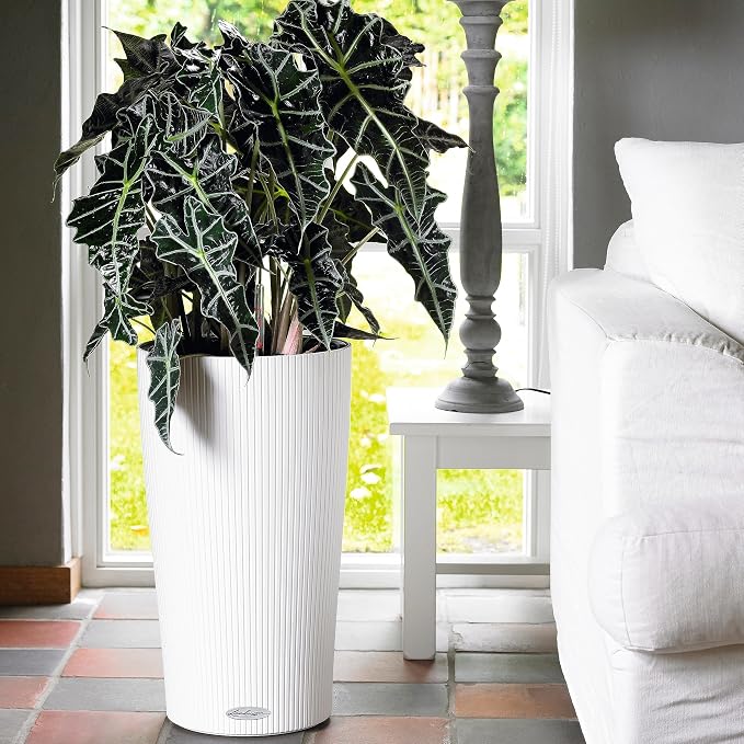 Lechuza CILINDRO Color 32 White, Self-Watering Tall Planter, D12.6 H22 in