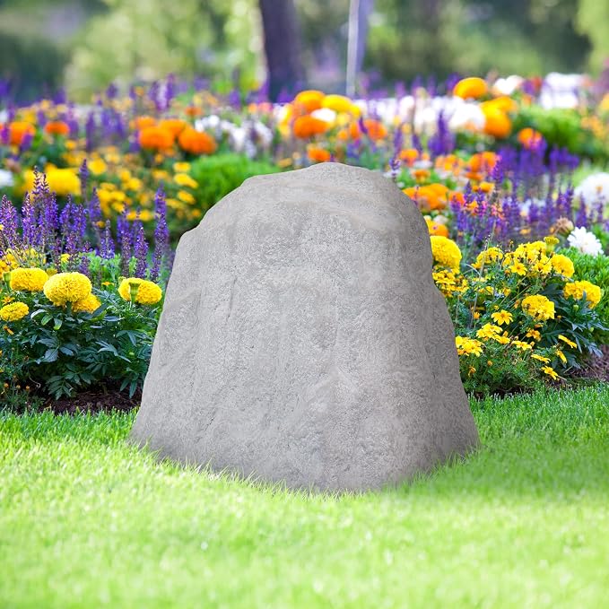 Sunnydaze 21.5” H Large Faux Landscape Rock Cover - Lightweight Polyresin Fake Rock Well Pump Cover for Outside – Realistic Natural Texture – Gray