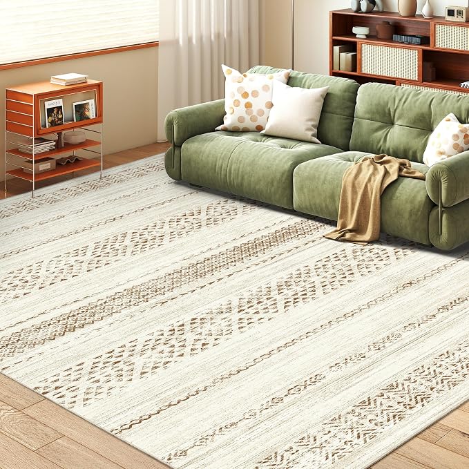 Miukiki 5x7 Washable Area Rug for Living Room, Soft Non Slip Rug Brown | Non-Slip Thin Throw Rug for Bedroom Kitchern Dining Room Office, Low Pile Indoor Floor Carpet with Vintage Pattern 5'x7'