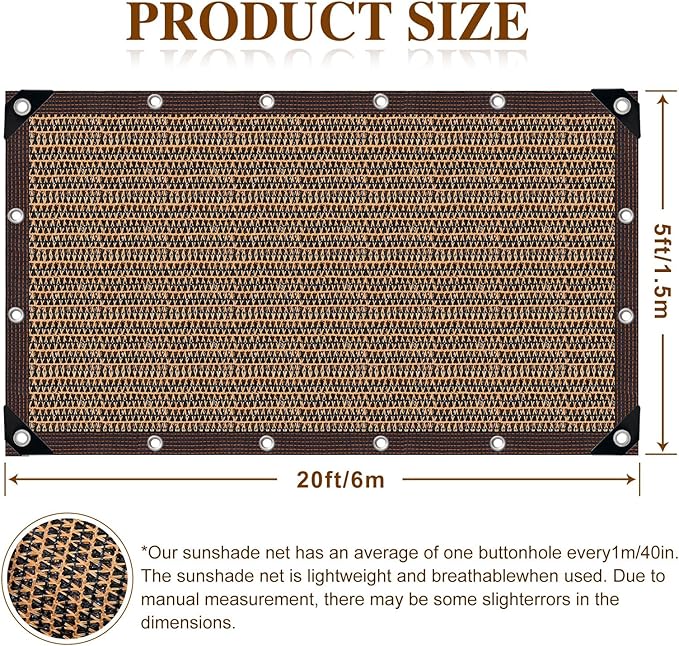80% Shade Cloth -5x20FT Sunblock Net with Grommet,Lightweight and Durable UV Protection,Shade Cloth for Garden Patio Pergola Balcony Plants Greenhouse Dog Kennel Chicken Coop Outdoor