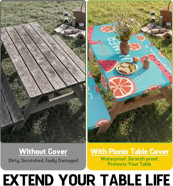 Picnic Table Cover with Bench Covers Table Cloth Tablecover Camping Essentials Camp Tools Camper Ideas Outdoor Summer Beach Accessories Must Haves Motorhome Trailer Road Trip Tent Rv Travel Supplies