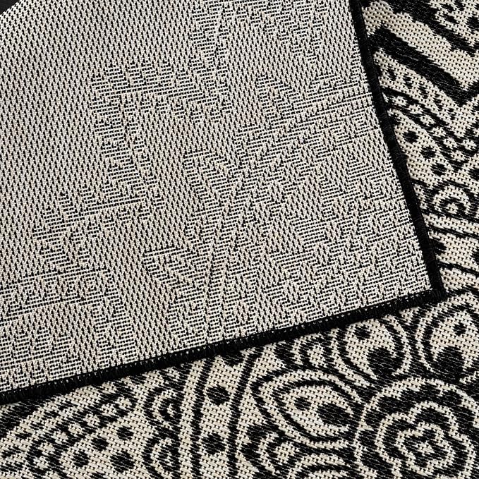 CAMILSON Outdoor Rug 9x12 Modern Large Area Rugs for Indoor and Outdoor Patios and Porches - Waterproof Washable Non-Shedding Easy-to-Clean Outside Carpet (9 x 12 Medallion - Black/White)
