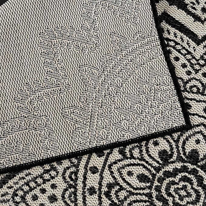 CAMILSON Outdoor Rug 5x7 Modern Area Rugs for Indoor and Outdoor Patios and Porches - Waterproof Washable Non-Shedding Easy-to-Clean Outside Carpet (5 x 7 Medallion - Black/White)