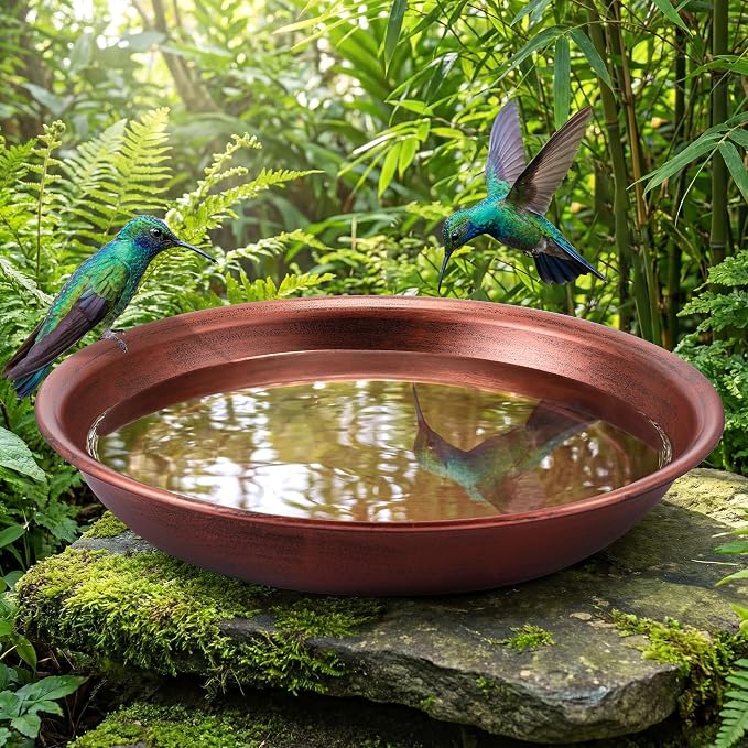 HappyAlley Bird Bath Bowl, Vintage Metal Bird Bath for Outdoor, 12.59'' Dia 2.7" Depth Heavy Duty Birdbath Bowls only, Large Capacity Birds Baths Feeder Bowl for Garden Patio Yard Lawn Decor