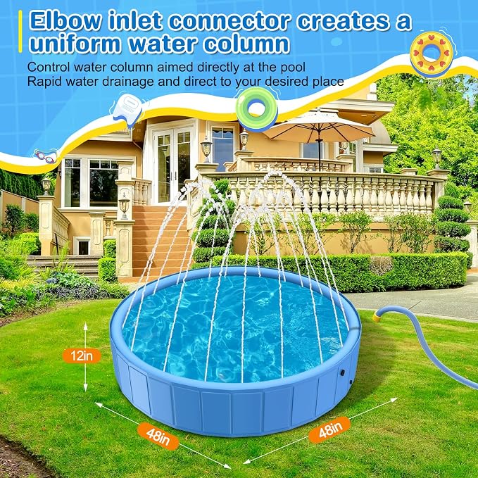 Foldable Dog Pool, 48in Large Sprinkler Pool with Cover, Heavy Duty Dogs Splash Pad with Sprinkler Bathtub for Large Medium Small Pets Summer Outside Water Playingg