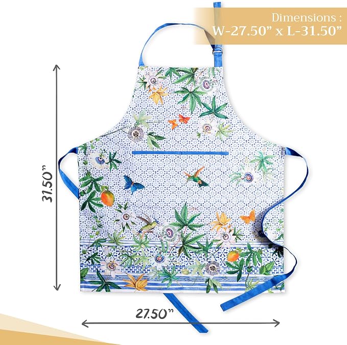 Maison d' Hermine Aprons for women with Pocket 100% Cotton (27.50"x31.50") | Adjustable Neck Strap & long ties Apron Men Chef Wedding Cooking Gardening Server Maid