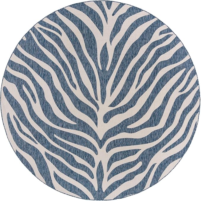 Unique Loom Outdoor Safari Collection Area Rug - Tsavo (10' Round, Blue/ Ivory)