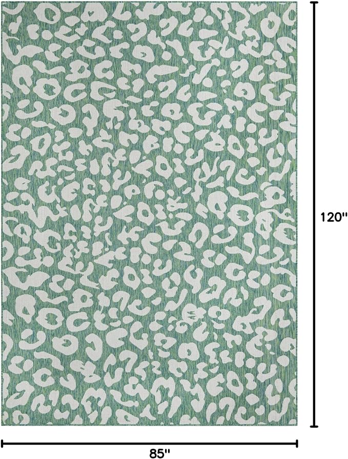 Unique Loom Outdoor Safari Collection Area Rug - Leopard (7' 1" x 10' Rectangle Green Blue/Ivory)