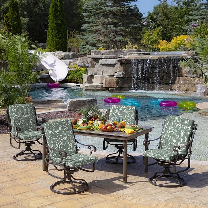 Arden Patio Dining Outdoor Chair Cushions, 20x44, Rain-Proof Seat Pad, Fade-Resistant Outdoor Cushion Sage King Palm
