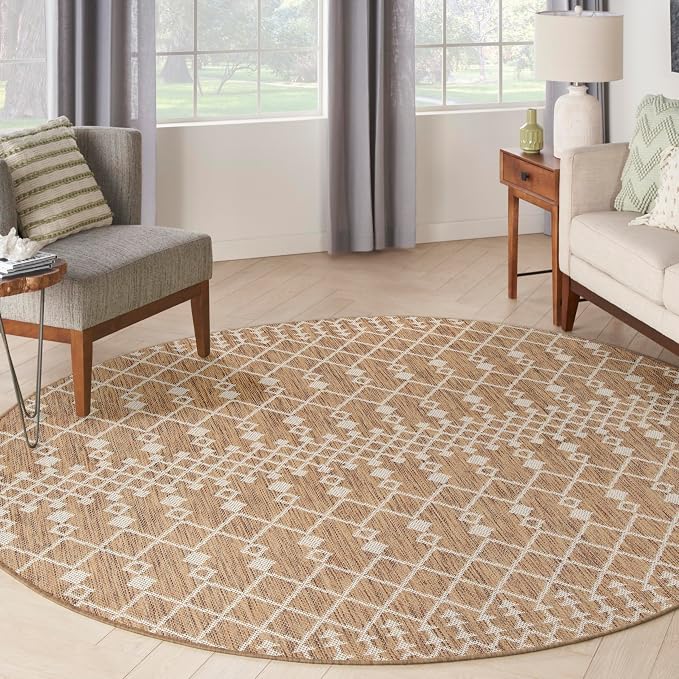 Nourison Home Positano Jute 6' x Round Area Rug - Easy Clean, Non Shedding, Bed Room, Living Room, Dining Room, Kitchen (6' x Round)