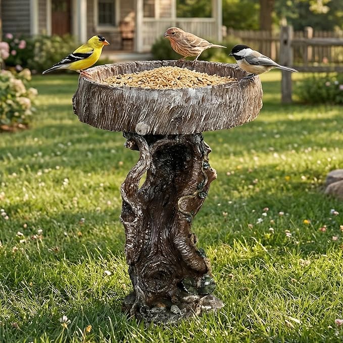 Hamiedun Bird Baths for Outdoor - 24.4" Tall Pedestal Resin fiber - Outdoor Standing Birdbath, Woodland Tree Trunk Decoration Yard Statue，Pedestal Birdbaths for Outdoors, Garden, Patio, Lawn, Backyard (24.4''H)
