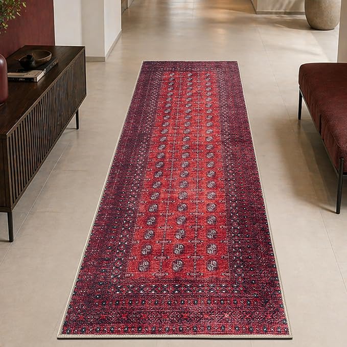 Keen Home Design Vintage Washable Runner Rug, Non-Slip Low Pile, 2x7 | Machine Washable Cotton Chenille, 0.25In Low Pile, Rubber Non-Slip Back; Kitchen, Hallway, Bathroom, Laundry Room
