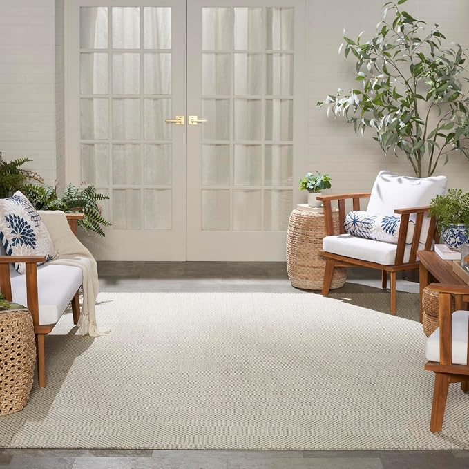 Nourison Home Courtyard Ivory Silver 8' x 10' Area Rug - Easy Clean, Non Shedding, Bed Room, Living Room, Dining Room, Kitchen (8' x 10')