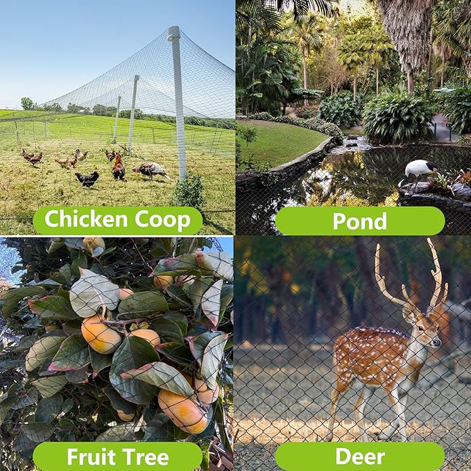 10x10ft Bird Netting for Chicken Coop Poultry Netting 1/2 inch Mesh Heavy Duty Chicken Coop Cover Netting Roof Hawk Proof Bird Netting for Garden Protection Fruit Tree Netting Against Squirrels Deer