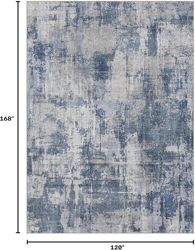 DMOYEST 10x14 Area Rug for Living Room Washable Abstract Indoor Carpet | Neutral Modern Low Pile Rugs Kid & Pet Friendly Large Soft Thin Carpet for Bedroom Dining Room and Office - Dark Blue