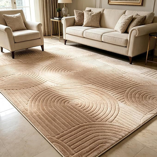 Brown Geometric 5x7 Solid Area Rug, Washable Living Room Rug | Ultra Soft Boho Pattern Minimalist Non-Slip Carpet, Rugs for Bedroom, Bedsied, Kids Room, Nursery, Apartment, Home Office