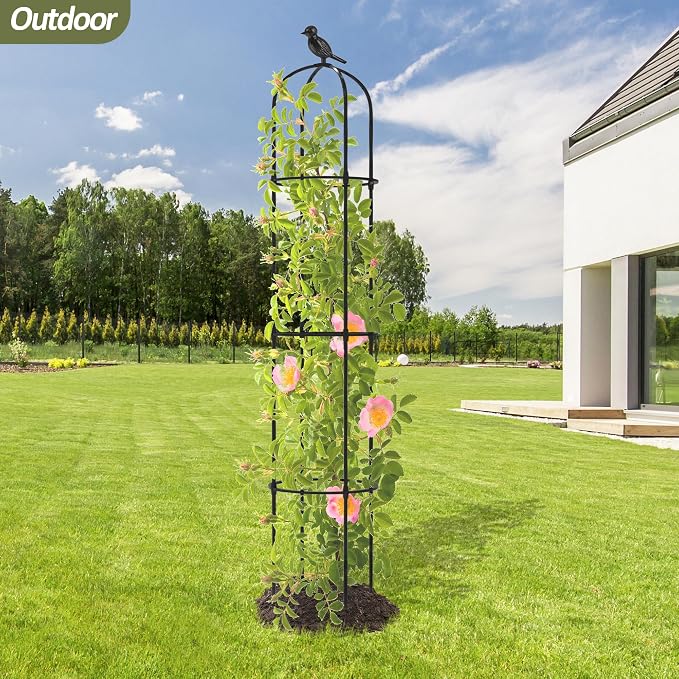 Garden Obelisk Trellis for Climbing Plants Outdoor - 69"(H), Rustproof Trellis with Adjustable Rings, Metal Plant Support for Potted Vines, Garden Trellis Use for Outdoor or Indoor(2 Pack)
