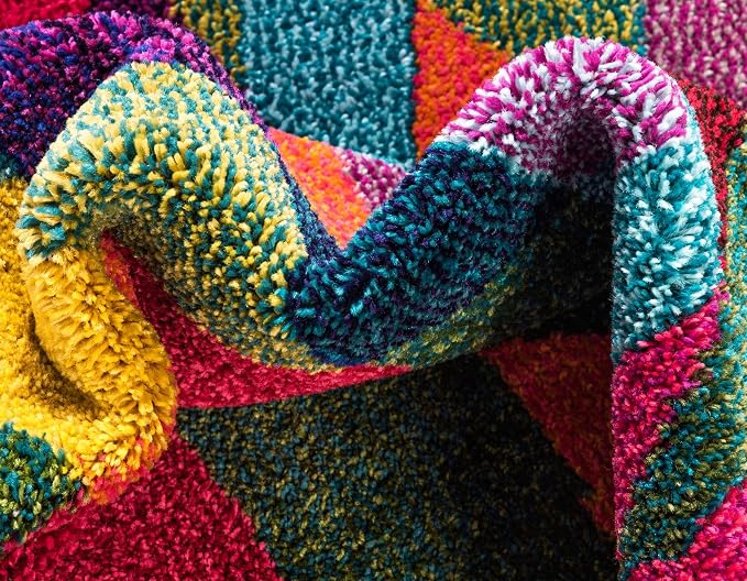Unique Loom Estrella Collection Geometric, Abstract, Colorful, Modern, Eclectic Area Rug (2' 7 x 10' 0 Runner, Multi/Pink)