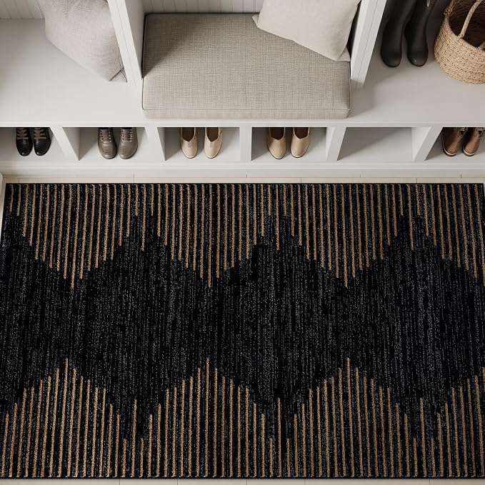Rugshop Bohemian Stripe Stain Resistant Area Rug Camel 3'3" x 5' | High Traffic, Rectangular, Size 3'3" x 5', Living Room, Bedroom, Dining Room, Home Office, Kitchen, Entryway, Hallway