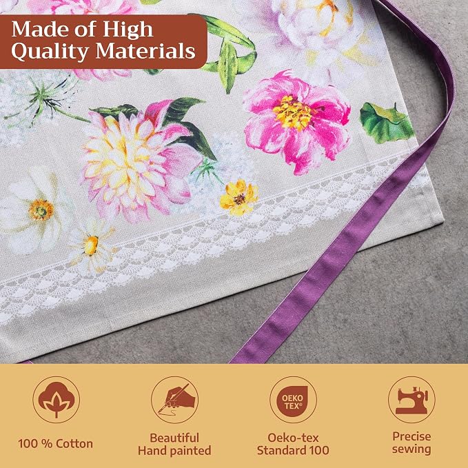 Maison d' Hermine Aprons for women with Pocket 100% Cotton (27.50"x31.50") | Adjustable Neck Strap & long ties Apron Men Chef Wedding Cooking Gardening Server Maid