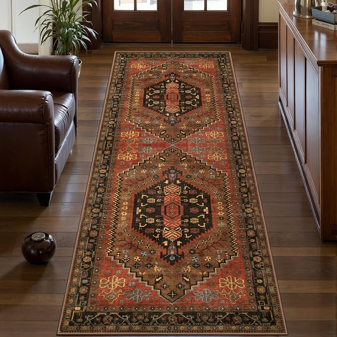 Ciicool Washable Non Slip Runner Rug,2x6ft Vintage Hallway Kitchen Rugs | Soft Oriental Indoor Mat Thin Boho Entry Carpet for Entrance Bedroom Bedside Living Room Laundry Bathroom Decor