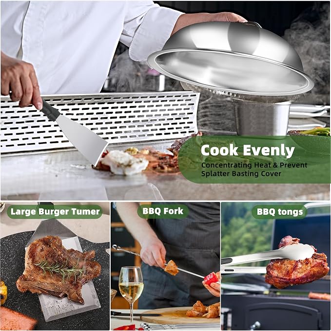 42PCS Blackstone Griddle Accessories Kit, Flat Top Grill Accessories Set for Blackstone and Camp Chef, Grill Spatula Set with Melting Dome, Burger Press, Gifts for Men, for Men
