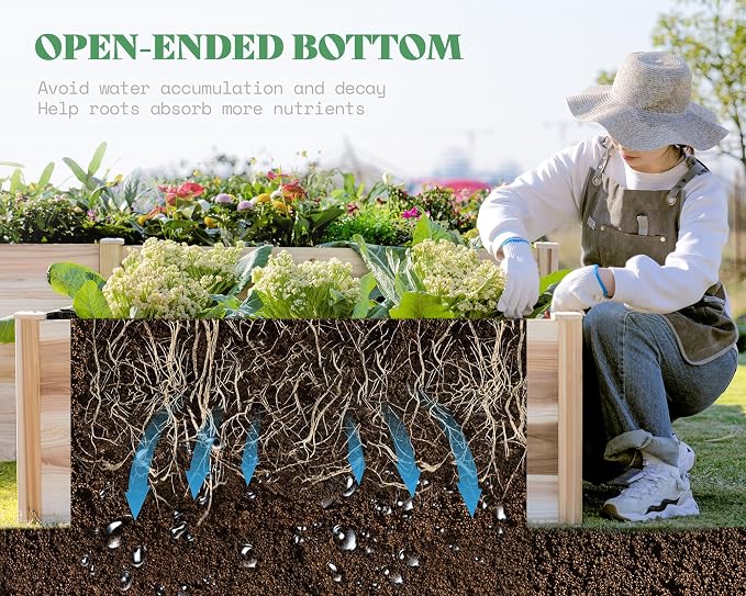 AMERLIFE Raised Garden Bed – 12x12x2 ft H-Shaped Wooden Planter Box, 180 Cu. Ft Capacity, Double-Layer Design for Outdoor Patio, Yard, and Garden Use