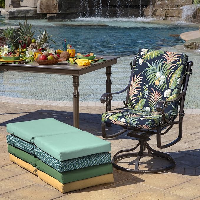 Arden Patio Dining Outdoor Chair Cushions, 20x44, Rain-Proof Seat Pad, Fade-Resistant Outdoor Cushion Simone Blue Tropical