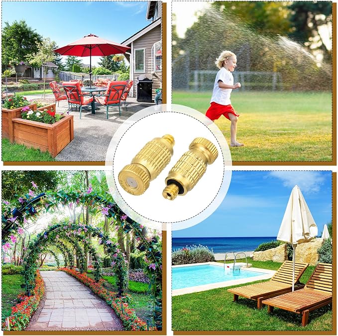 30 Pack 0.020" (0.5 mm) 10-24 UNC Brass Misting Nozzles High Pressure Misting System Heads Sprayer for Outdoor Cooling System Anti-drip Fogging Spray Heads for Gardening Landscaping Cooling