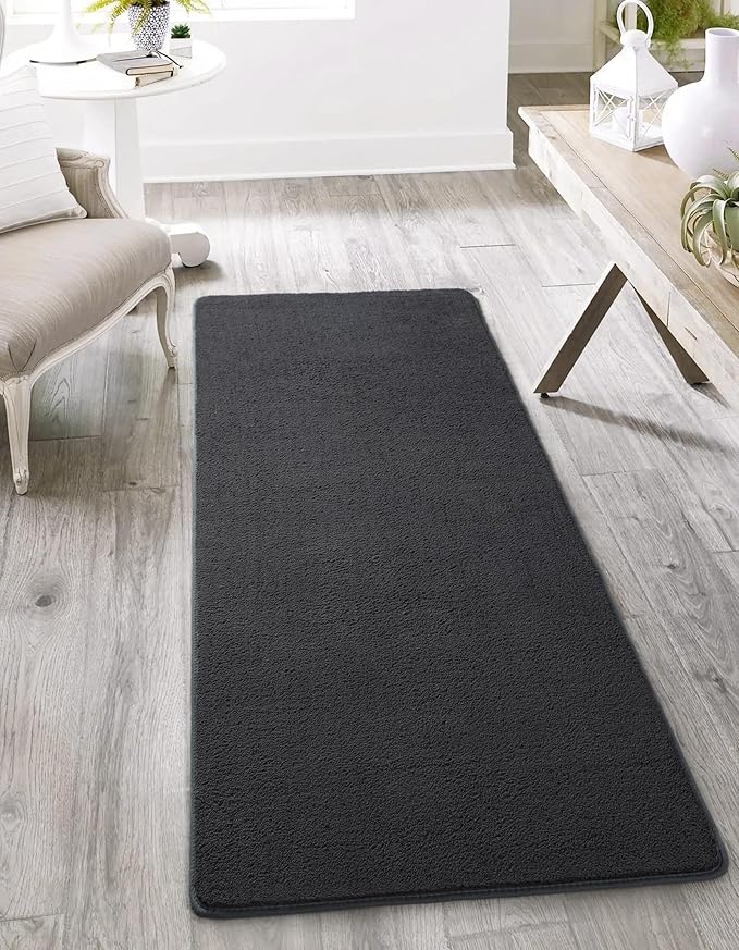 AROGAN Small Area Rugs for Bedroom, 2×4 Non Slip Runner Rug, Dark Grey | Washable Fluffy Carpet with Memory Foam, Indoor Rug Runner for Kitchen, Bedside, Entryway Bathroom Home Decor
